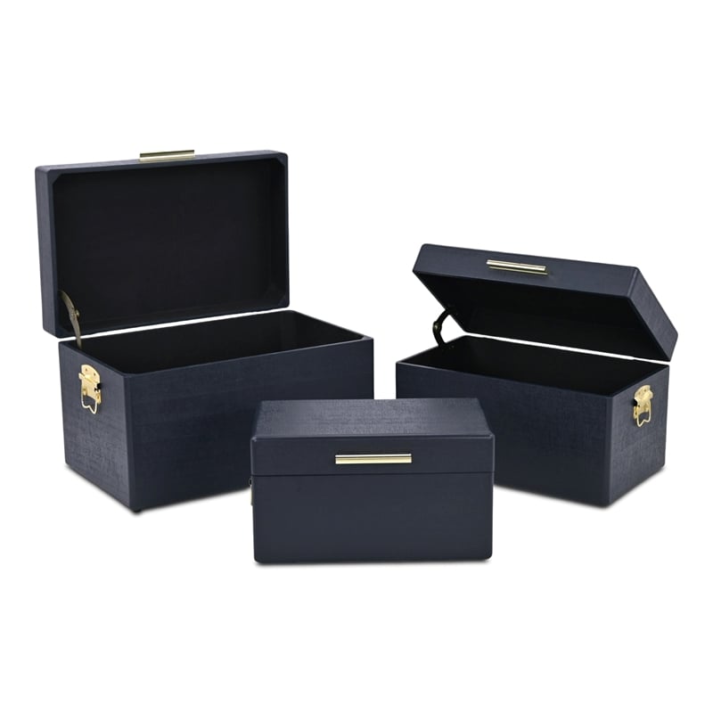 Sable Set of 3 Trunks with Gold Handles - Navy Blue