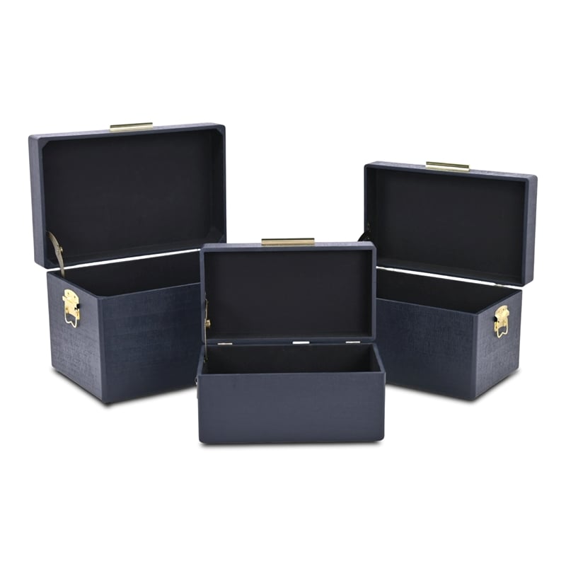 Sable Set of 3 Trunks with Gold Handles - Navy Blue