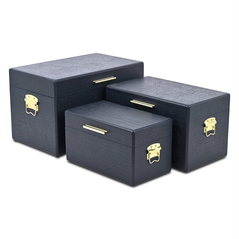 Sable Set of 3 Trunks with Gold Handles - Navy Blue