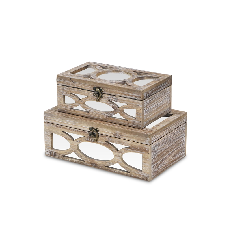 Twyla Set of 2 Mirror Overlayed Wood Boxes