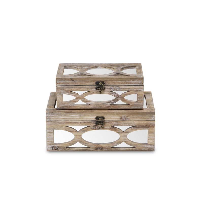 Twyla Set of 2 Mirror Overlayed Wood Boxes