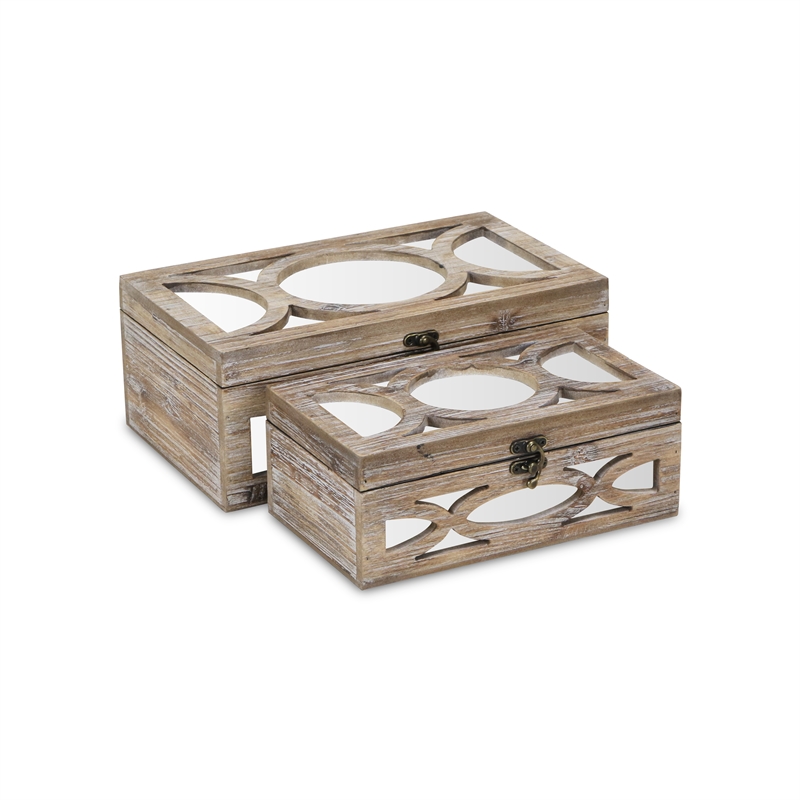 Twyla Set of 2 Mirror Overlayed Wood Boxes
