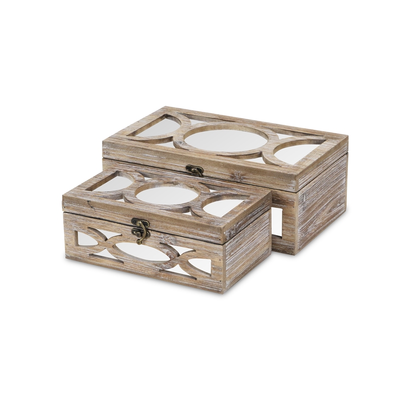 Twyla Set of 2 Mirror Overlayed Wood Boxes