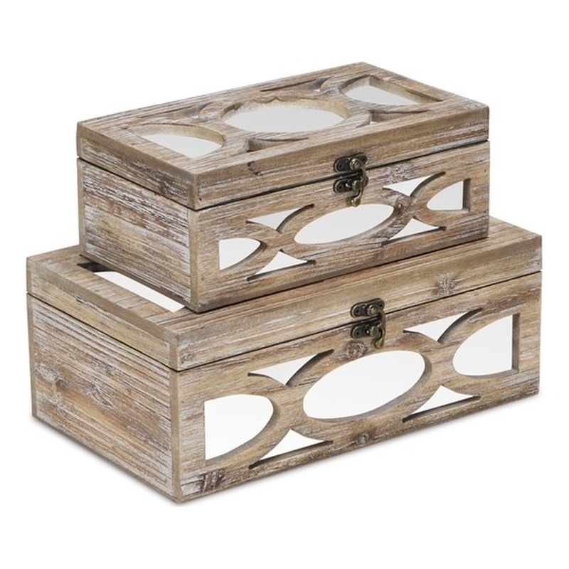 Twyla Set of 2 Mirror Overlayed Wood Boxes