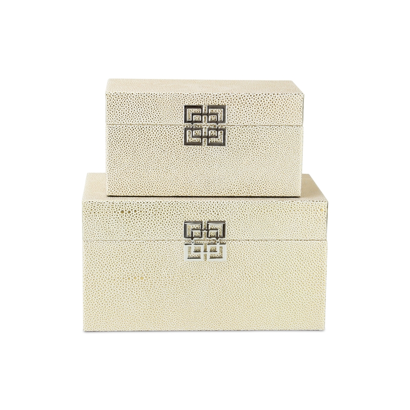 Galena Set of 2 Double Happiness Shagreen Boxes - White Gold