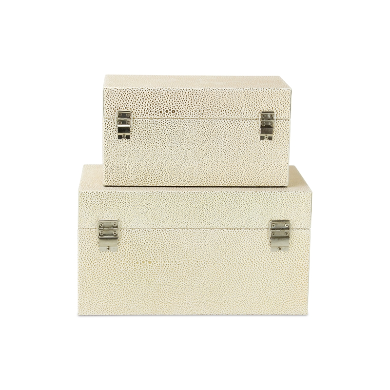 Galena Set of 2 Double Happiness Shagreen Boxes - White Gold