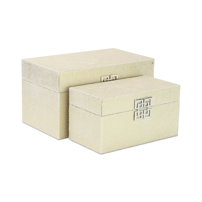 Galena Set of 2 Double Happiness Shagreen Boxes - White Gold