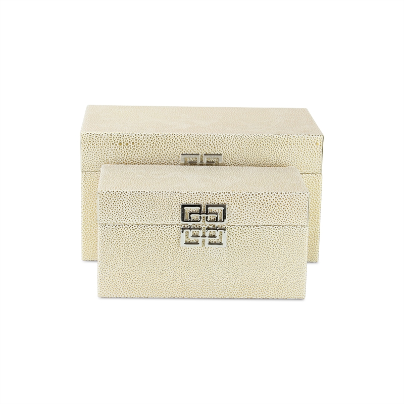 Galena Set of 2 Double Happiness Shagreen Boxes - White Gold