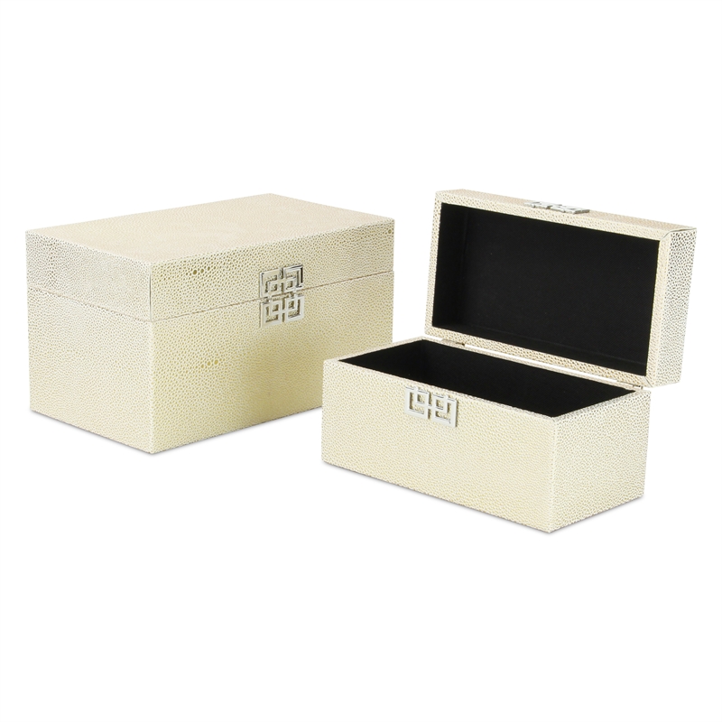 Galena Set of 2 Double Happiness Shagreen Boxes - White Gold