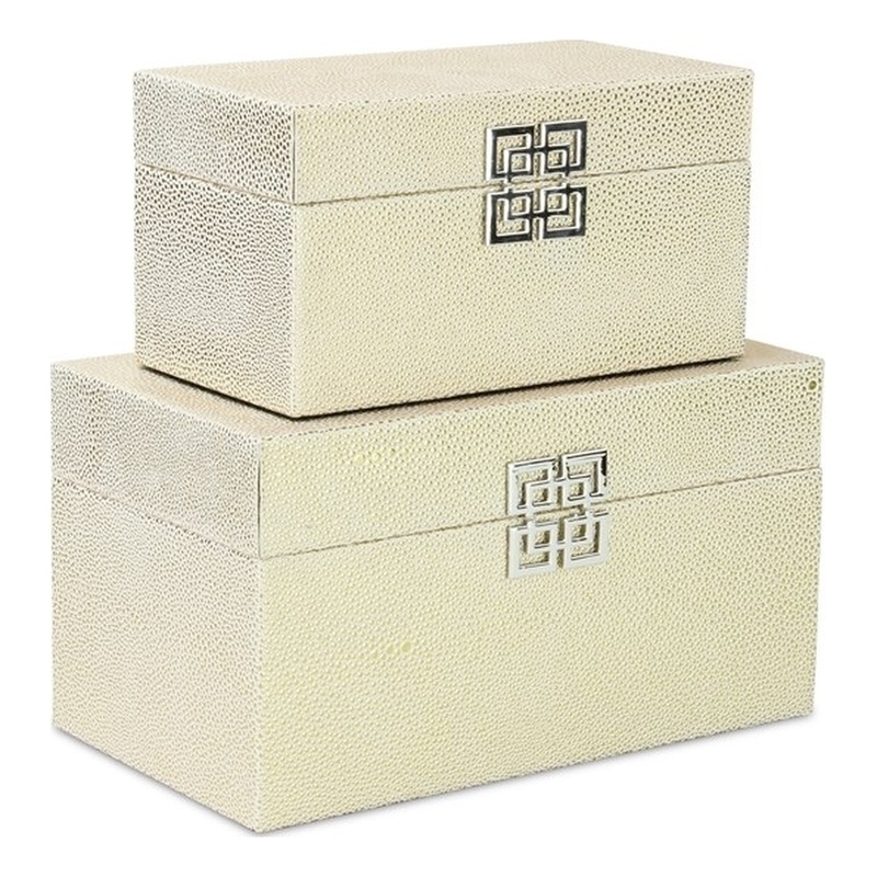 Galena Set of 2 Double Happiness Shagreen Boxes - White Gold