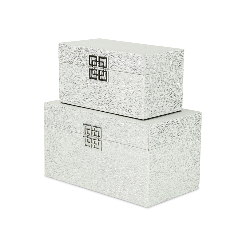 Galena Set of 2 Double Happiness Shagreen Boxes - White Silver