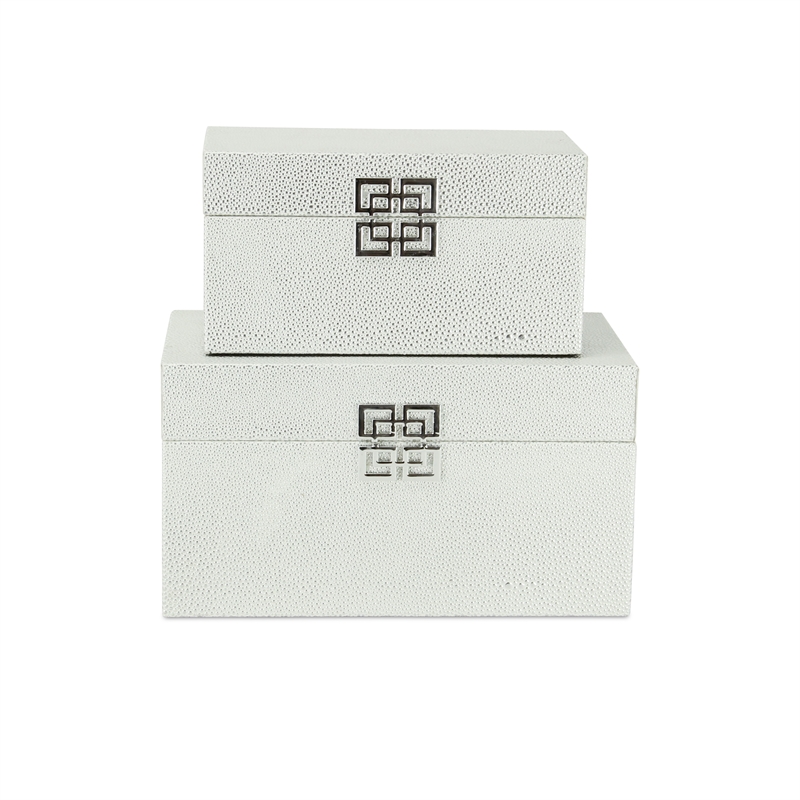 Galena Set of 2 Double Happiness Shagreen Boxes - White Silver