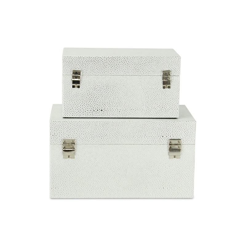 Galena Set of 2 Double Happiness Shagreen Boxes - White Silver