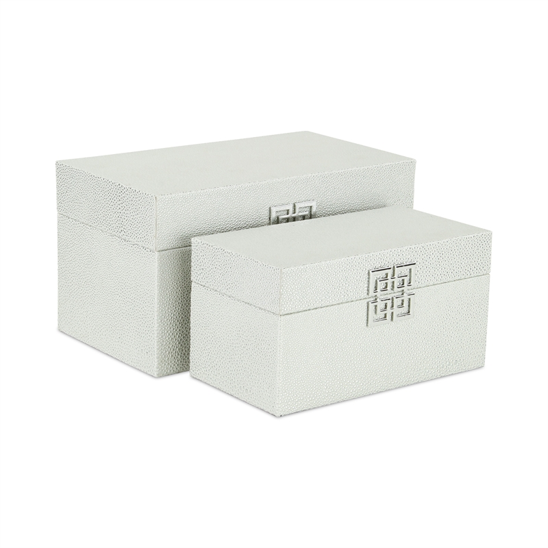 Galena Set of 2 Double Happiness Shagreen Boxes - White Silver