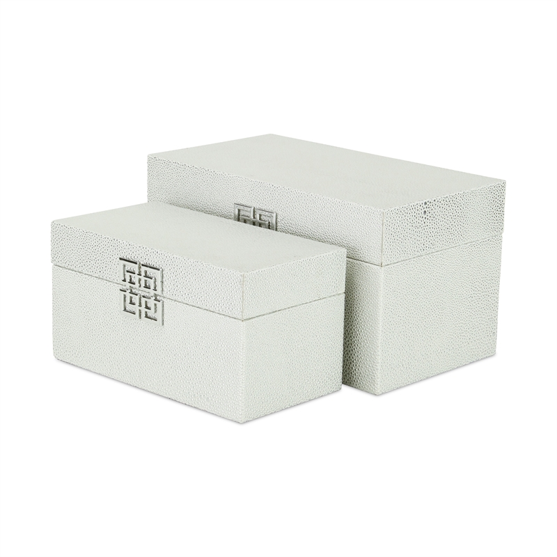 Galena Set of 2 Double Happiness Shagreen Boxes - White Silver