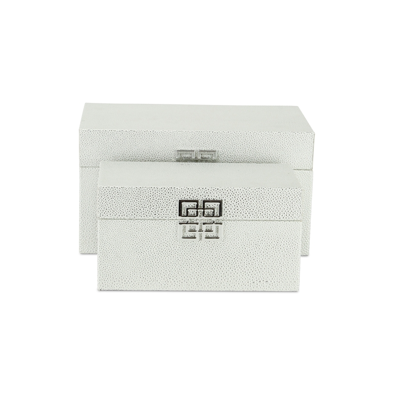 Galena Set of 2 Double Happiness Shagreen Boxes - White Silver
