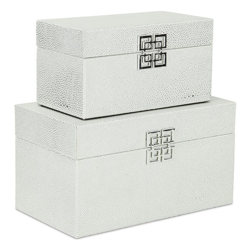 Galena Set of 2 Double Happiness Shagreen Boxes - White Silver