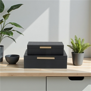Lusan Rectangular Decorative Box Set - Black Faux Snakeskin