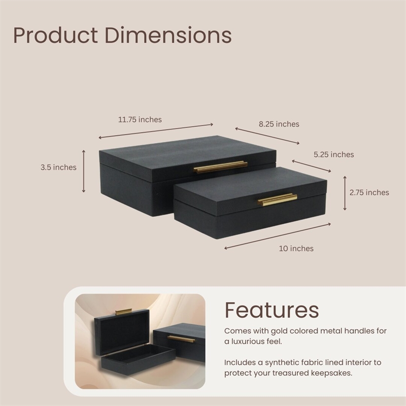 Lusan Rectangular Decorative Box Set - Black Faux Snakeskin
