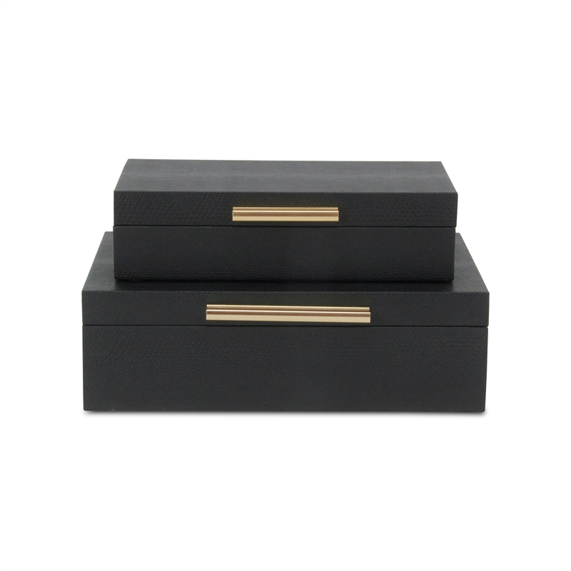 Lusan Rectangular Decorative Box Set - Black Faux Snakeskin