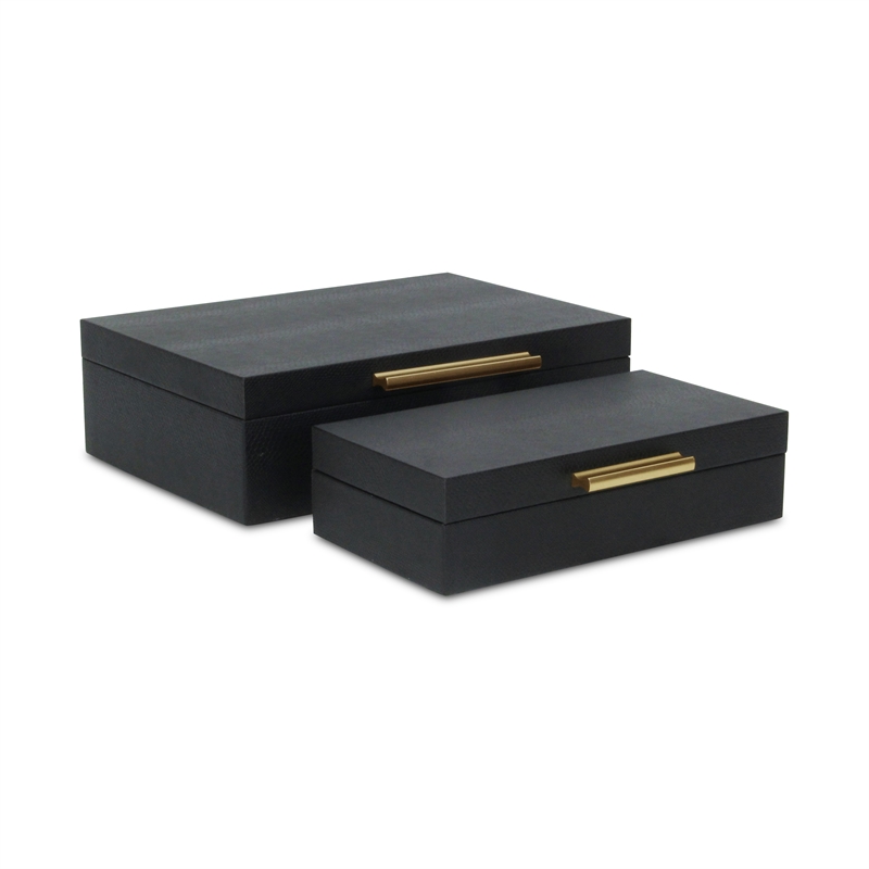 Lusan Rectangular Decorative Box Set - Black Faux Snakeskin