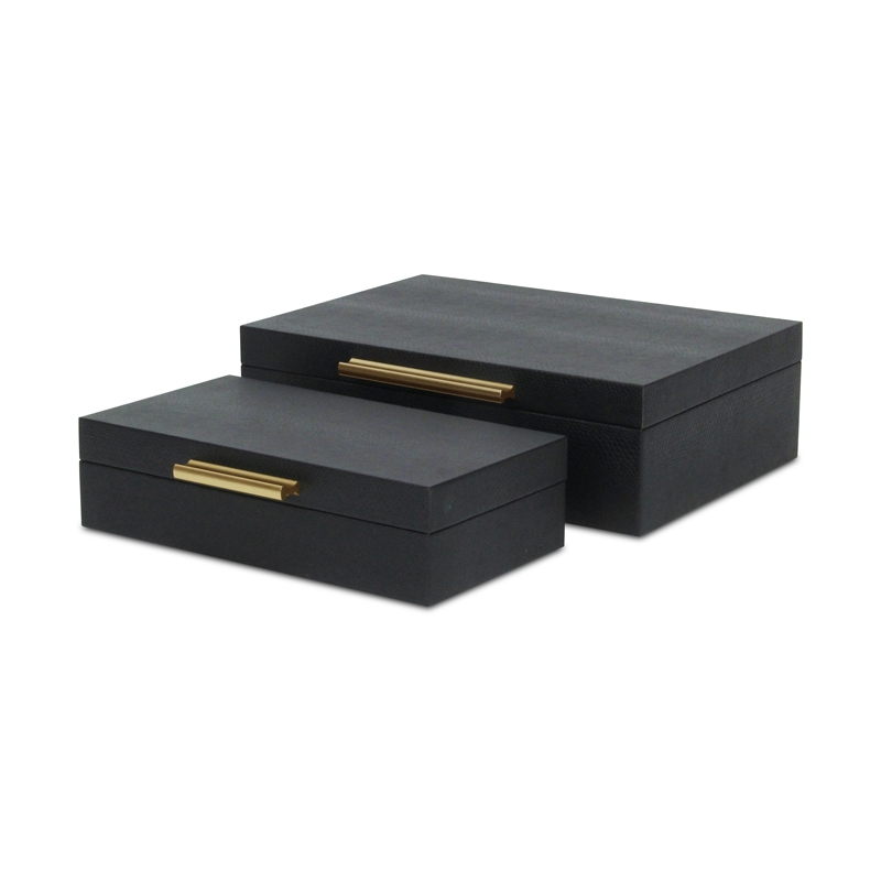 Lusan Rectangular Decorative Box Set - Black Faux Snakeskin