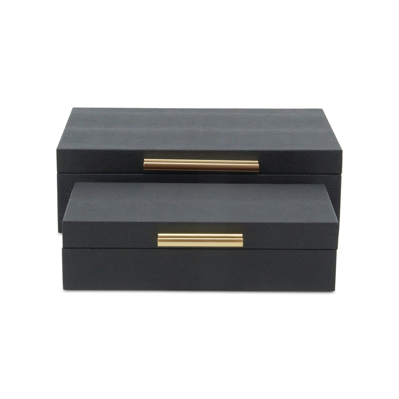 Lusan Rectangular Decorative Box Set - Black Faux Snakeskin
