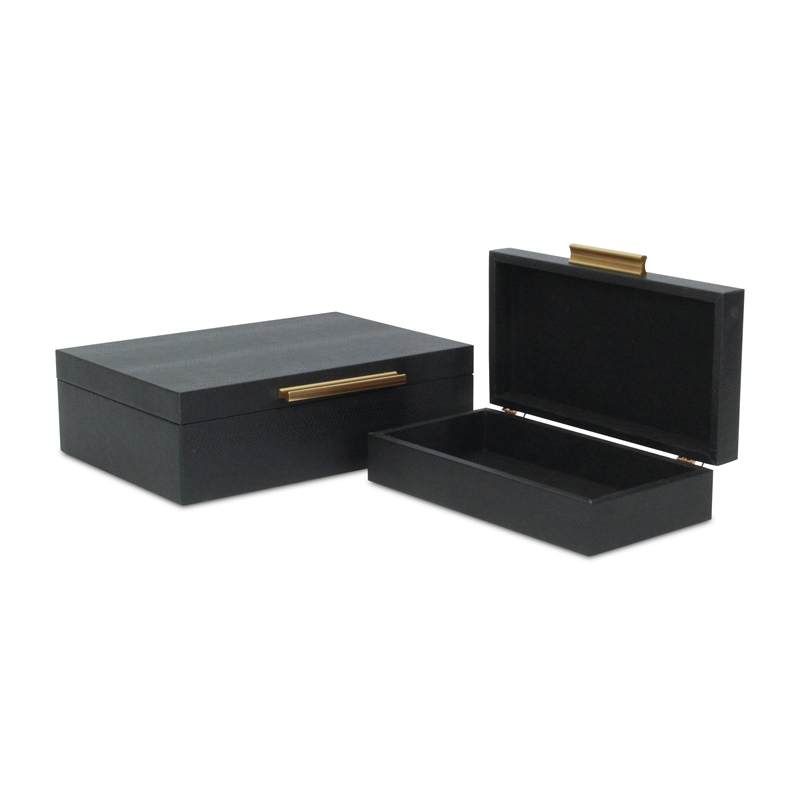 Lusan Rectangular Decorative Box Set - Black Faux Snakeskin