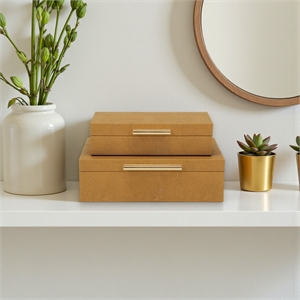 Lusan Rectangular Decorative Box Set - Camel Brown Faux Shagreen