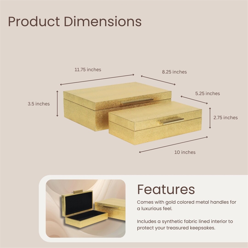 Lusan Rectangular Decorative Box Set - Gold Faux Snakeskin