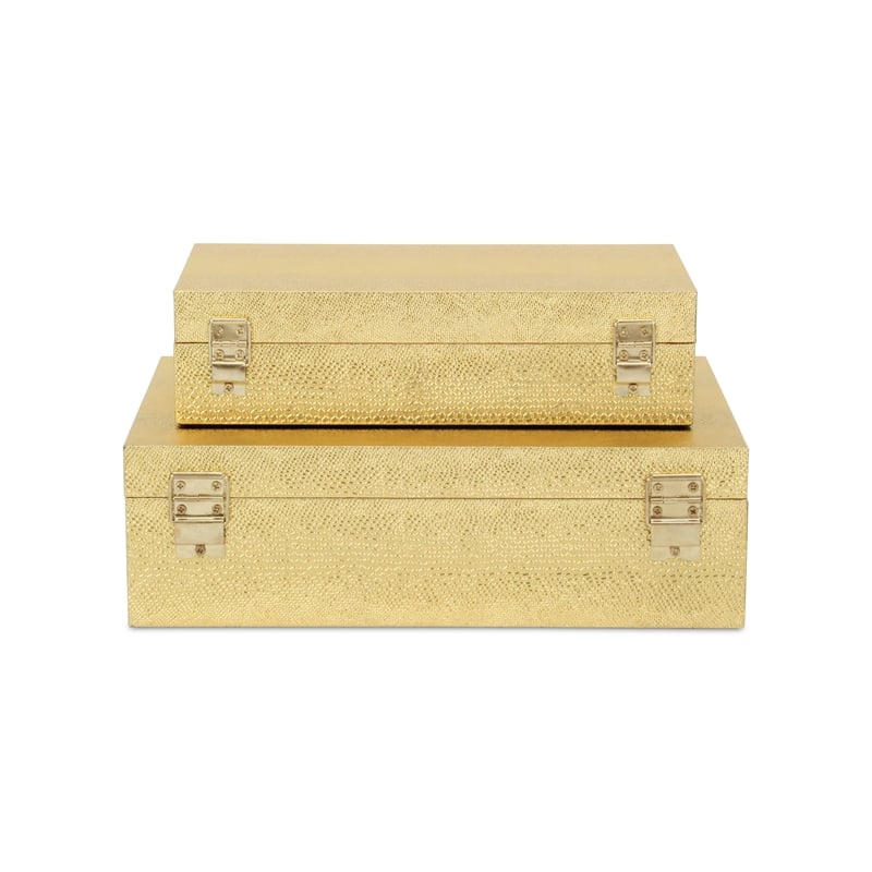 Lusan Rectangular Decorative Box Set - Gold Faux Snakeskin