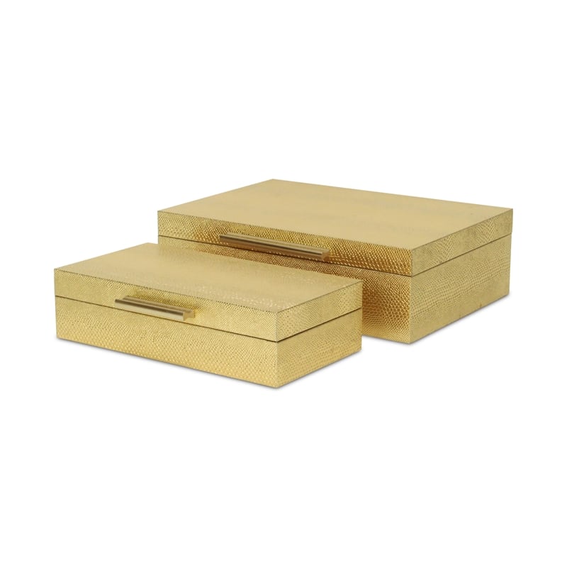 Lusan Rectangular Decorative Box Set - Gold Faux Snakeskin