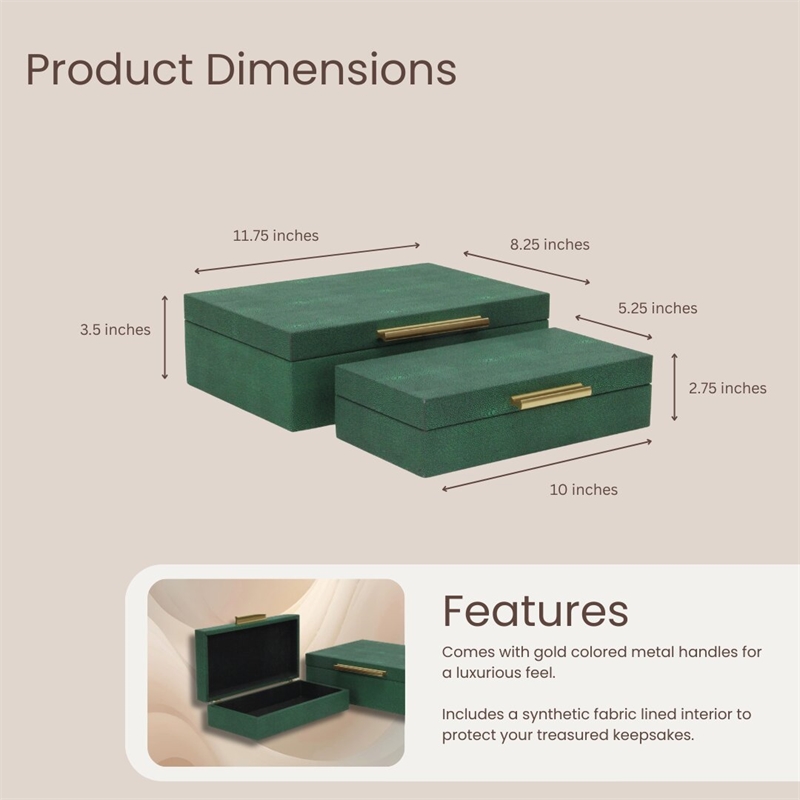 Lusan Rectangular Decorative Box Set - Green Faux Shagreen