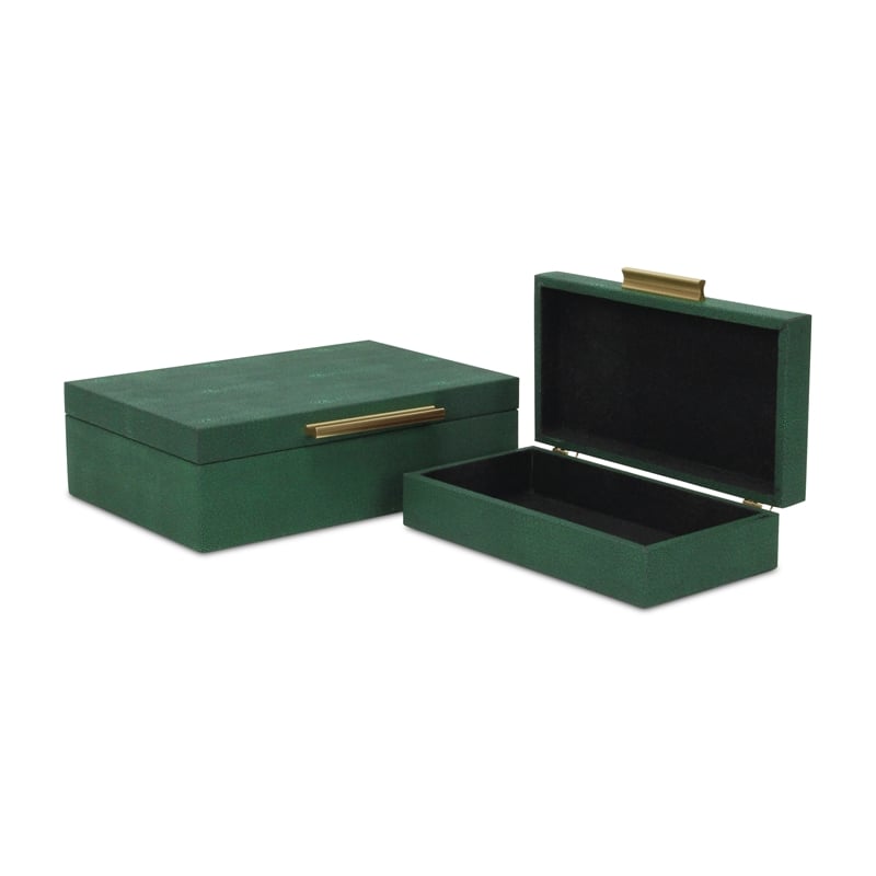 Lusan Rectangular Decorative Box Set - Green Faux Shagreen