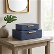 Lusan Rectangular Decorative Box Set - Navy Blue Faux Shagreen