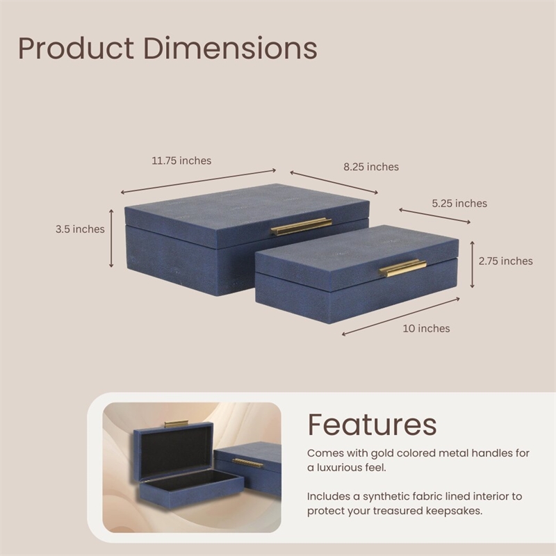 Lusan Rectangular Decorative Box Set - Navy Blue Faux Shagreen