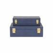 Lusan Rectangular Decorative Box Set - Navy Blue Faux Shagreen