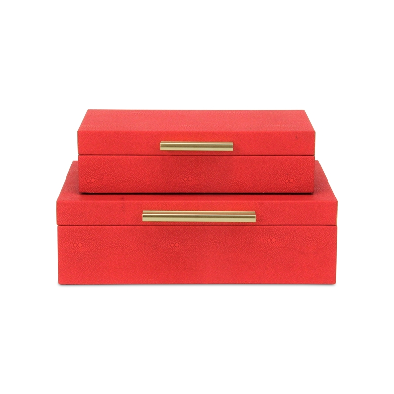 Lusan Rectangular Decorative Box Set - Red Faux Shagreen