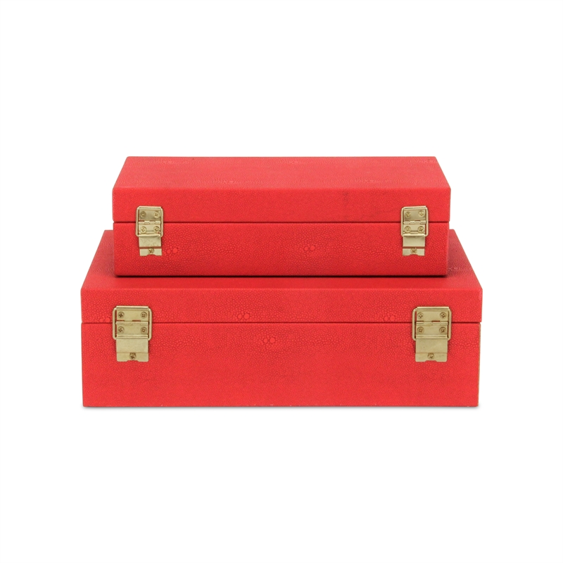 Lusan Rectangular Decorative Box Set - Red Faux Shagreen