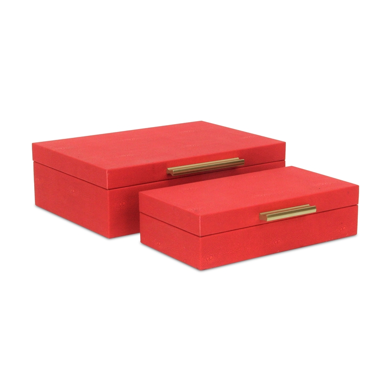 Lusan Rectangular Decorative Box Set - Red Faux Shagreen