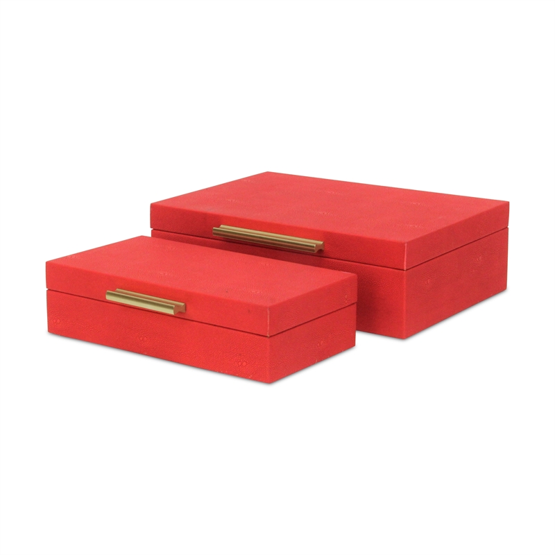Lusan Rectangular Decorative Box Set - Red Faux Shagreen