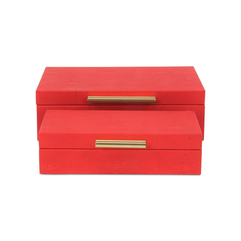 Lusan Rectangular Decorative Box Set - Red Faux Shagreen