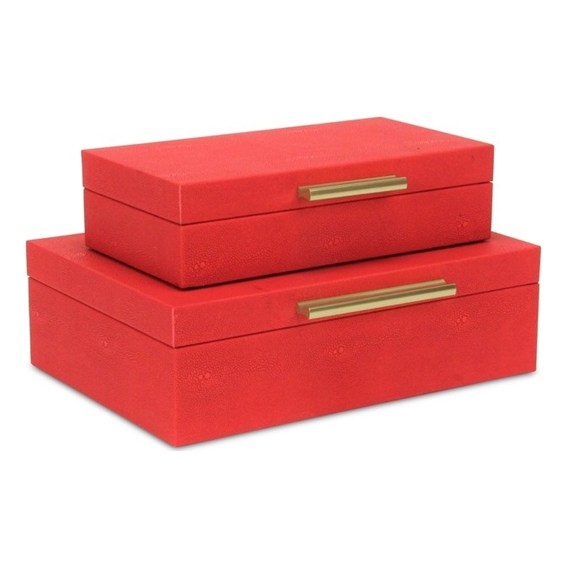 Lusan Rectangular Decorative Box Set - Red Faux Shagreen