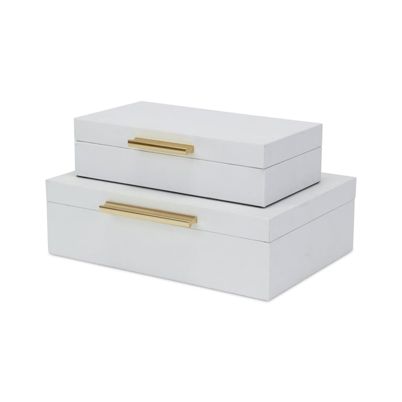 Lusan Rectangular Decorative Box Set - White Faux Snakeskin