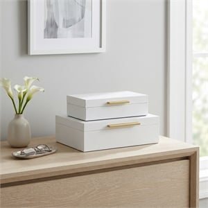 Lusan Rectangular Decorative Box Set - White Faux Snakeskin