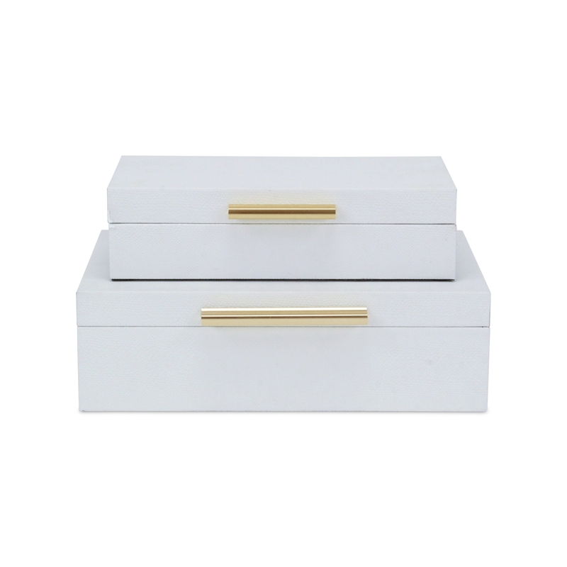 Lusan Rectangular Decorative Box Set - White Faux Snakeskin