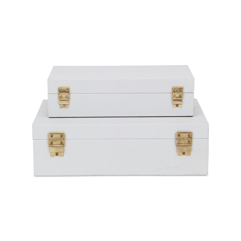 Lusan Rectangular Decorative Box Set - White Faux Snakeskin