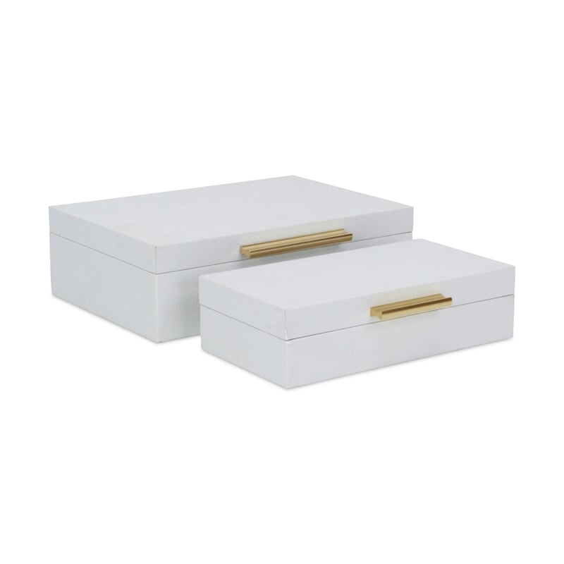 Lusan Rectangular Decorative Box Set - White Faux Snakeskin