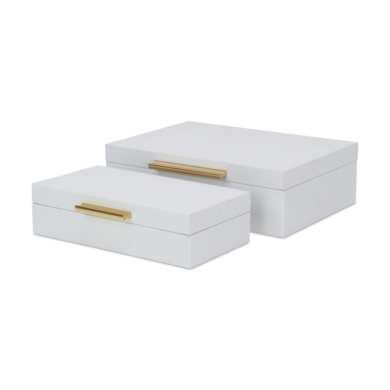 Lusan Rectangular Decorative Box Set - White Faux Snakeskin