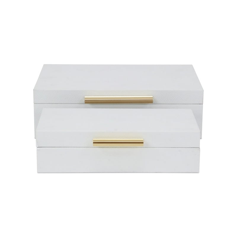 Lusan Rectangular Decorative Box Set - White Faux Snakeskin